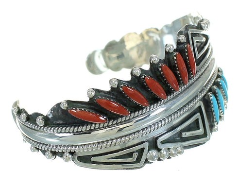 Coral And Turquoise Sterling Silver Cuff Bracelet RX65347